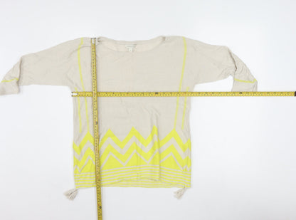 Monsoon Women Beige Yellow Tunic Top S Linen Cotton 3/4 Sleeve Boho Style