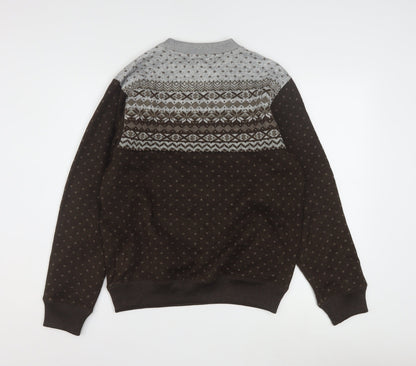 Graceful Days Men's Brown Fair Isle Knit Jumper M