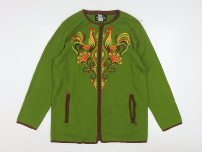 Bob Mackie Women's Green Embroidered Animal Cardigan M