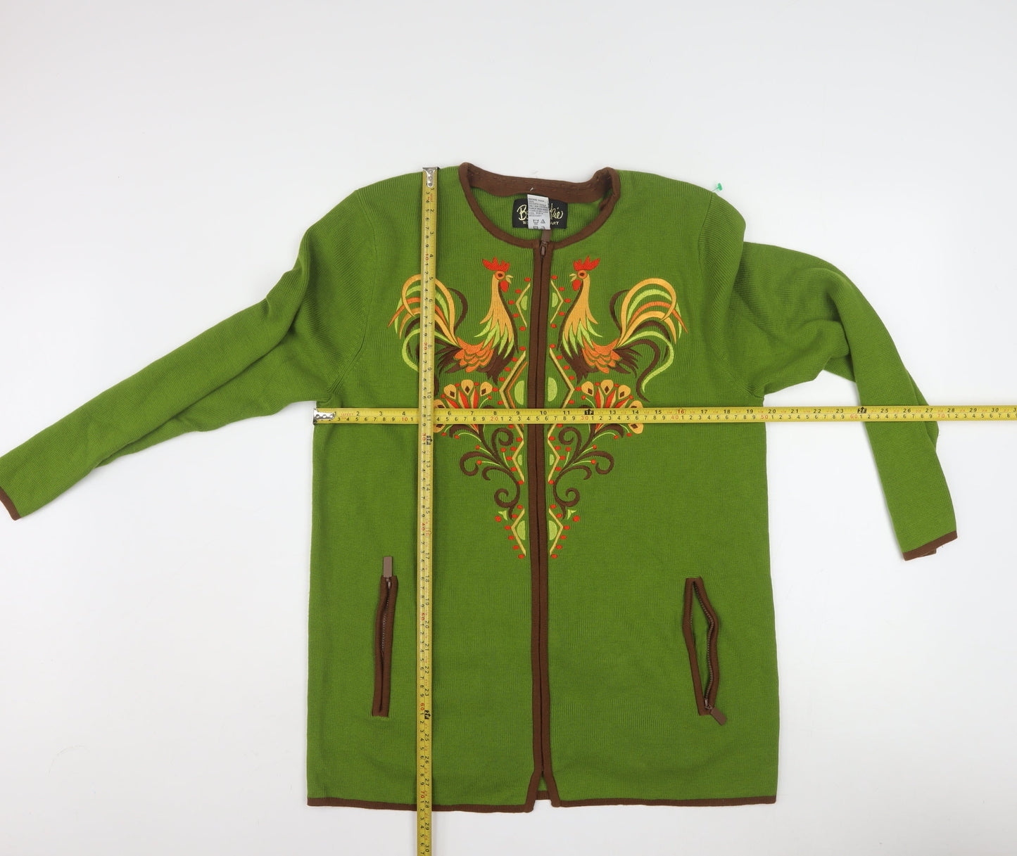 Bob Mackie Women's Green Embroidered Animal Cardigan M
