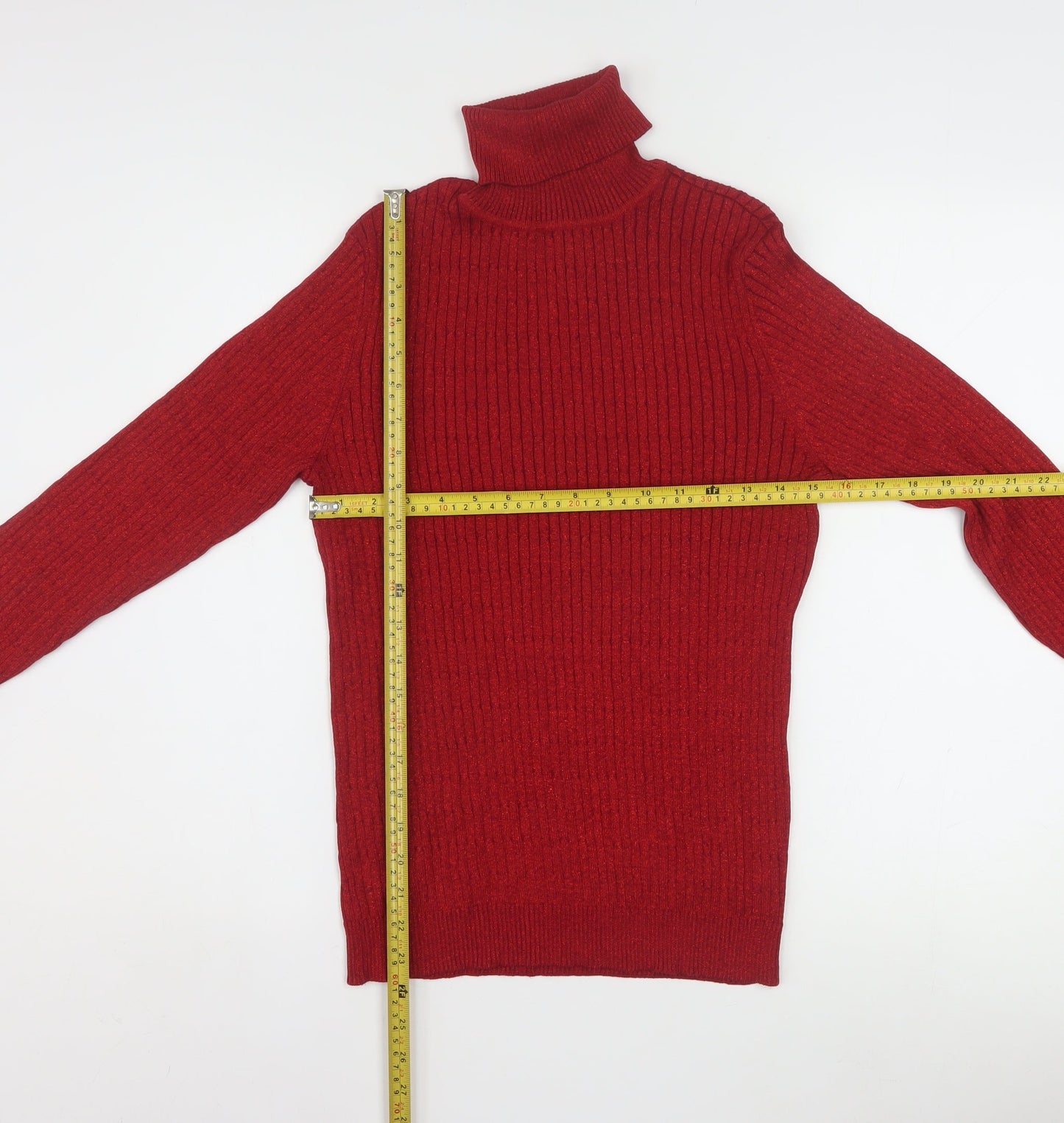 Charter Club Women's Red Roll Neck Silk Blend Jumper Size M