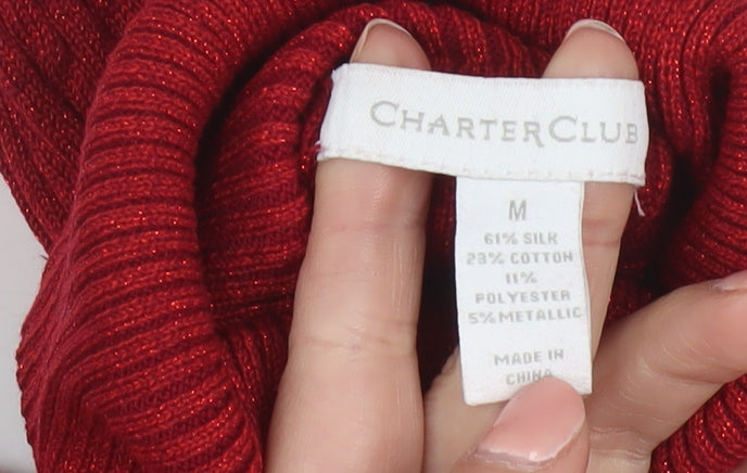 Charter Club Women's Red Roll Neck Silk Blend Jumper Size M