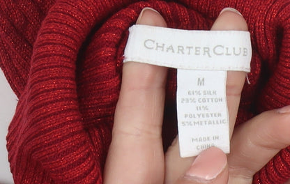 Charter Club Women's Red Roll Neck Silk Blend Jumper Size M