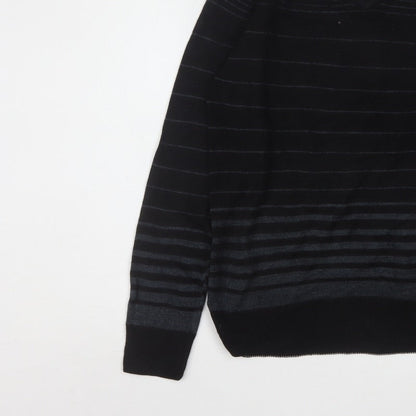 Diner's Men's Black Striped V-Neck Knit Jumper Size L