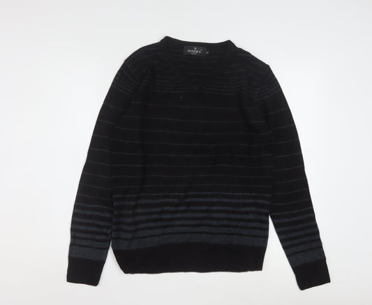 Back view of Diner's Men's Black Striped V-Neck Knit Jumper, size L