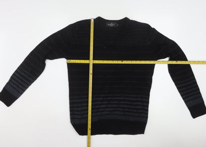 Diner's Men's Black Striped V-Neck Knit Jumper Size L