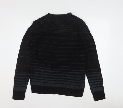 Diner's Men's Black Striped V-Neck Knit Jumper Size L
