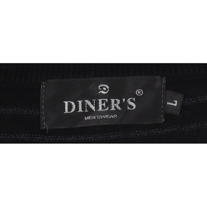 Diner's Men's Black Striped V-Neck Knit Jumper Size L