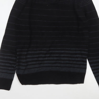 Diner's Men's Black Striped V-Neck Knit Jumper Size L