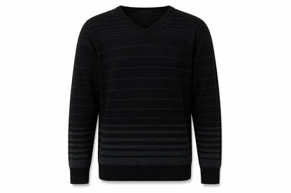 Diner's Men's Black Striped V-Neck Knit Jumper Size L