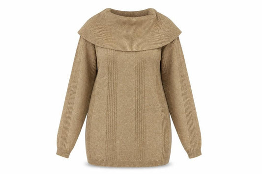 Jeanne Pierre Women Beige Cowl Neck Long Sleeve Pullover Jumper M