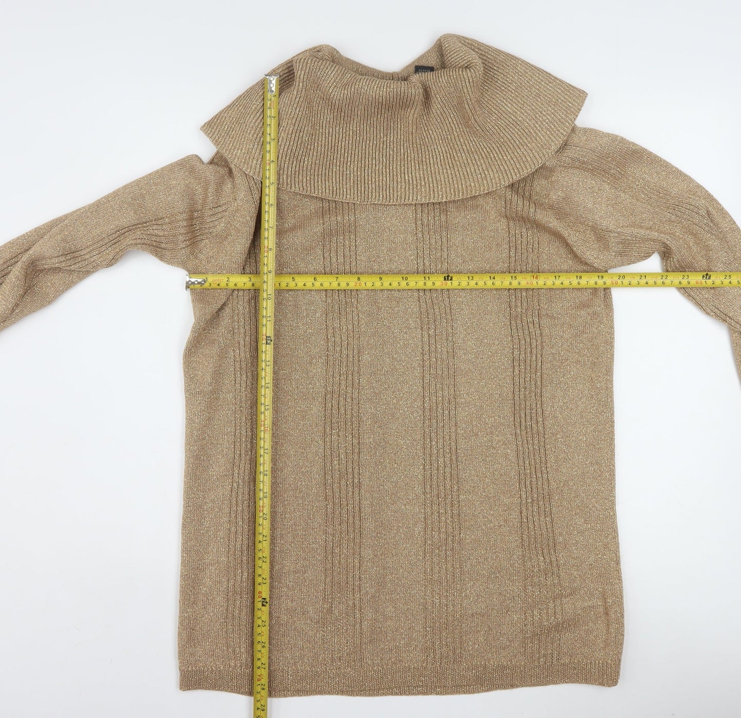 Jeanne Pierre Women Beige Cowl Neck Long Sleeve Pullover Jumper M