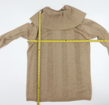 Jeanne Pierre Women Beige Cowl Neck Long Sleeve Pullover Jumper M