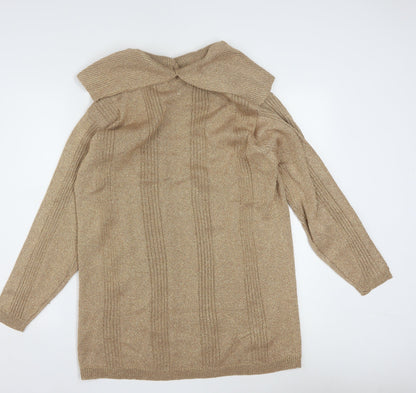 Jeanne Pierre Women Beige Cowl Neck Long Sleeve Pullover Jumper M