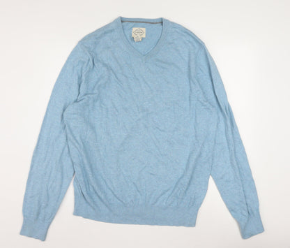 St John's Bay Men's Blue V-Neck Cotton Acrylic Jumper Size L