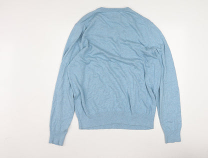St John's Bay Men's Blue V-Neck Cotton Acrylic Jumper Size L