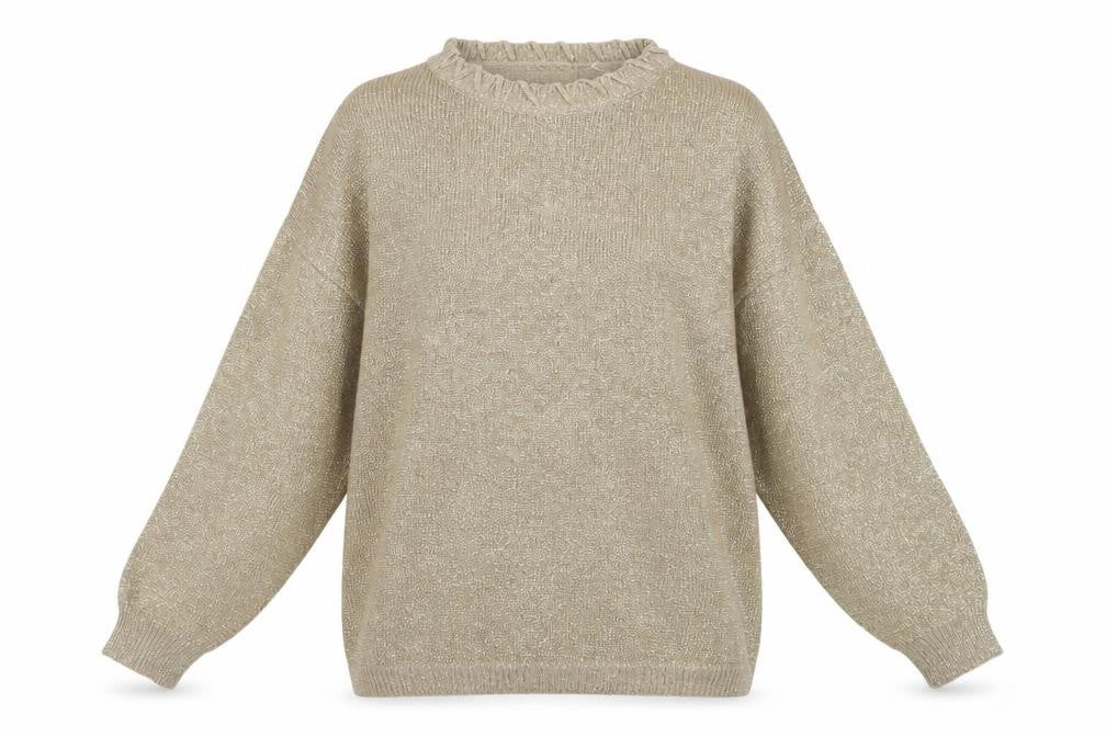 Studio C Women's Beige Metallic Knit Pullover Jumper M