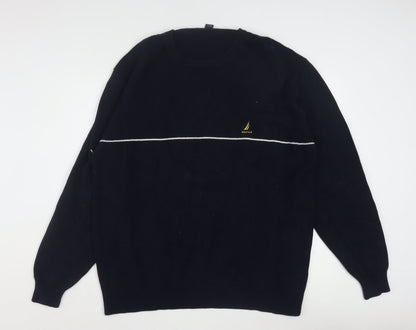 Nautica Men’s Blue Cotton Crew Neck Pullover Jumper XL