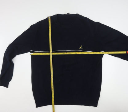Nautica Men’s Blue Cotton Crew Neck Pullover Jumper XL