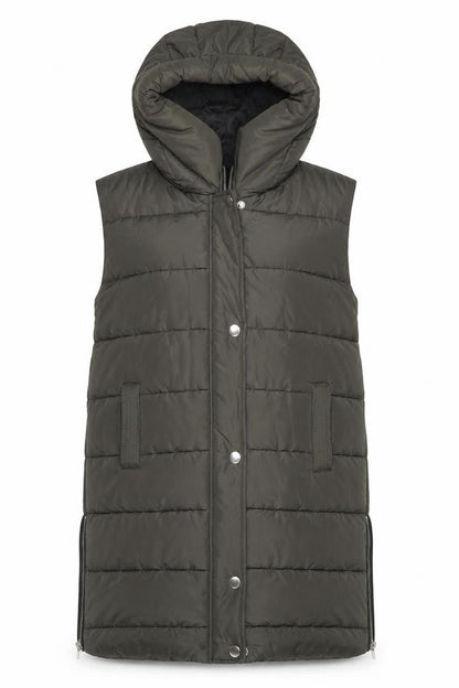 PRETTYLITTLETHING Women Green Long Puffer Waistcoat Hooded Size M