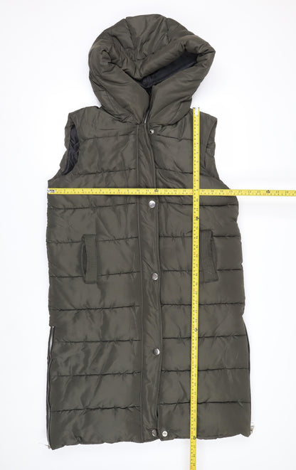 PrettyLittleThing Women Green Long Puffer Waistcoat Hooded Size M