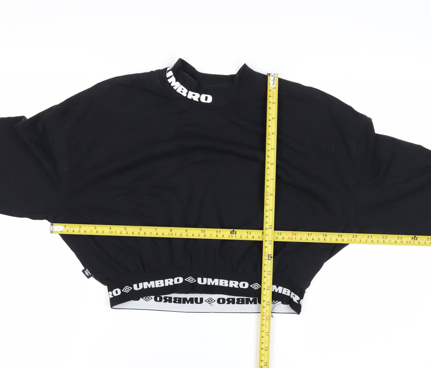 Umbro Women's Black Cropped Logo High Neck T-Shirt Size S
