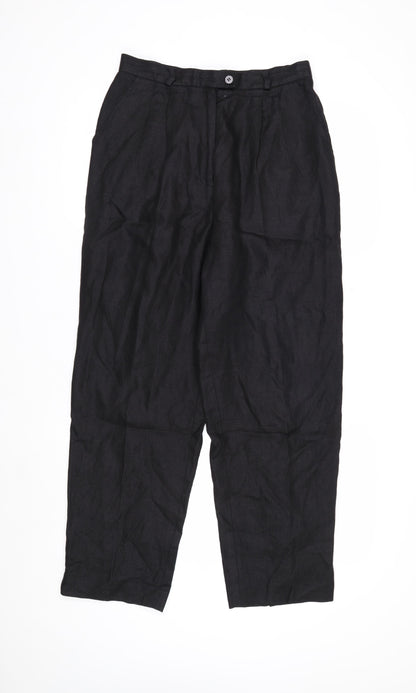 Talbots Petites Women's Black Linen Pleated Trousers Size 10