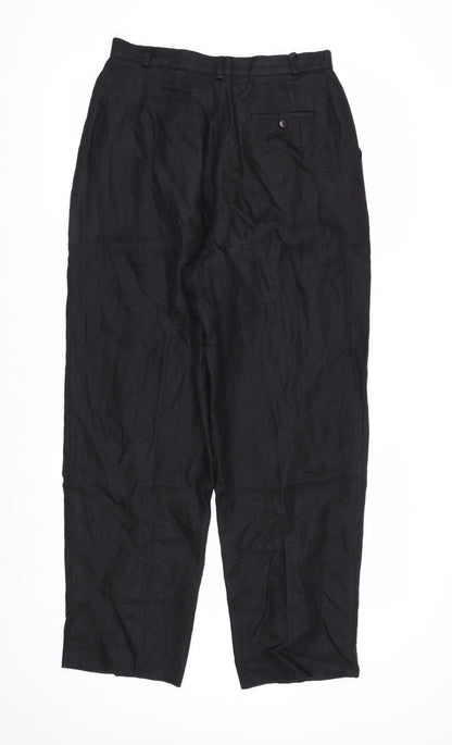 Talbots Petites Women's Black Linen Pleated Trousers Size 10