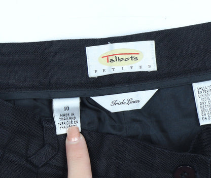 Talbots Petites Women's Black Linen Pleated Trousers Size 10