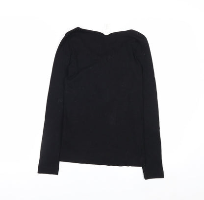 H&M Women Black Long Sleeve Henley T-Shirt Size S Cotton Blend