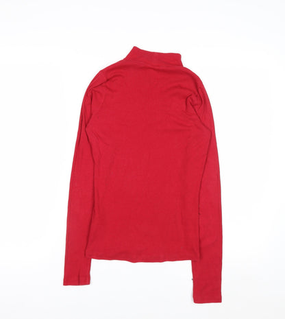 Hollister Women's Red Mock Neck Long Sleeve Cotton Top M
