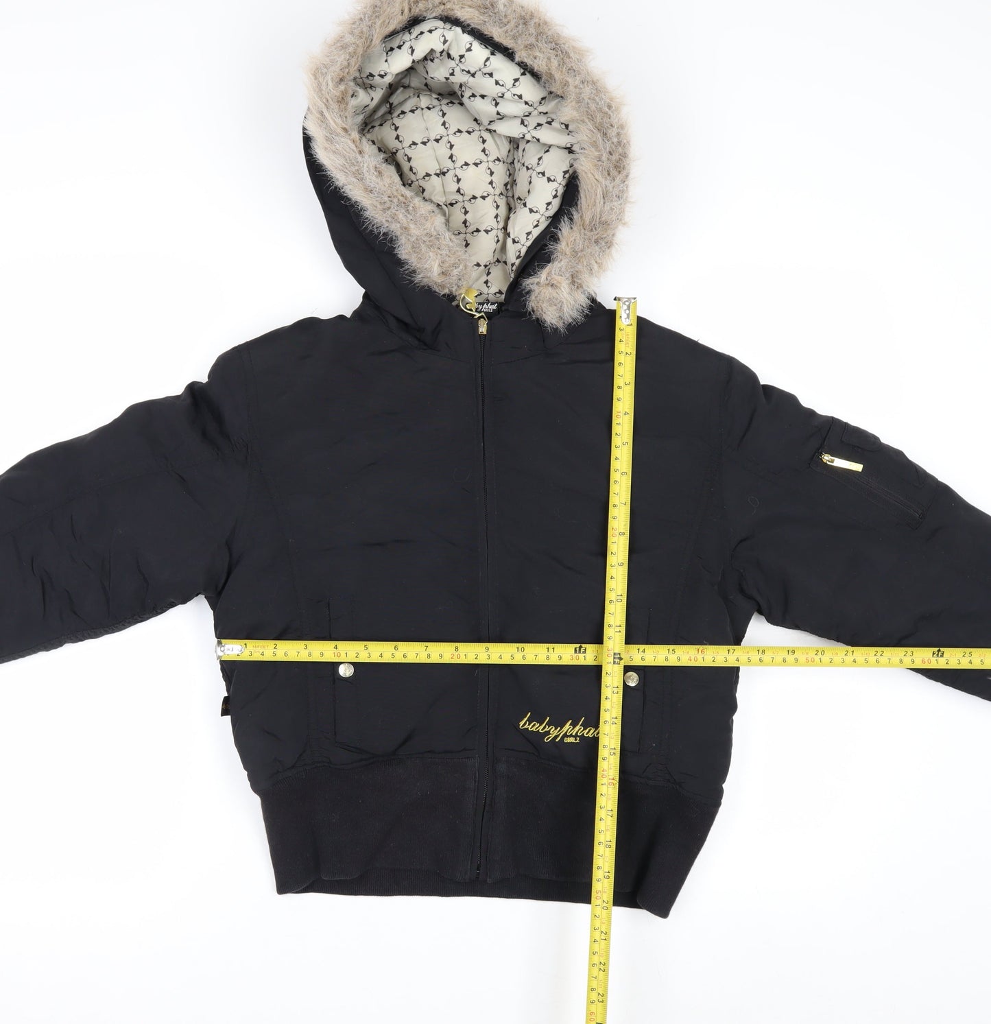 Baby Phat Women’s Black Fur Trim Hooded Puffer Jacket M