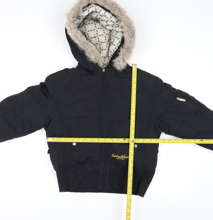 Baby Phat Women’s Black Fur Trim Hooded Puffer Jacket M