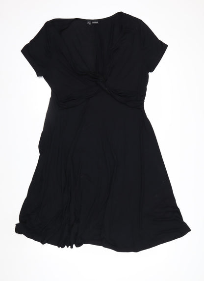 BODYFLIRT Women’s Black V-Neck Twist Front A-Line Dress Size L