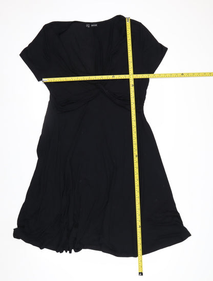 BODYFLIRT Women’s Black V-Neck Twist Front A-Line Dress Size L