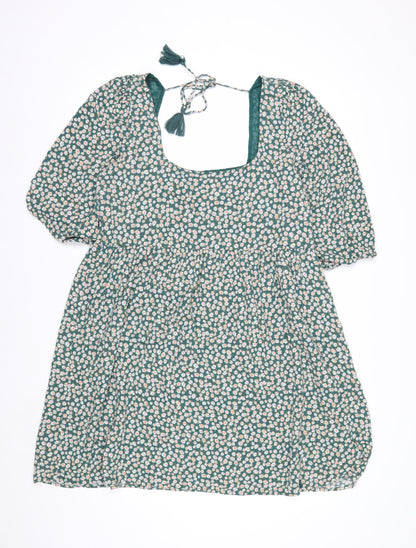 American Eagle Women’s Green Floral Puff Sleeve Tunic Blouse L