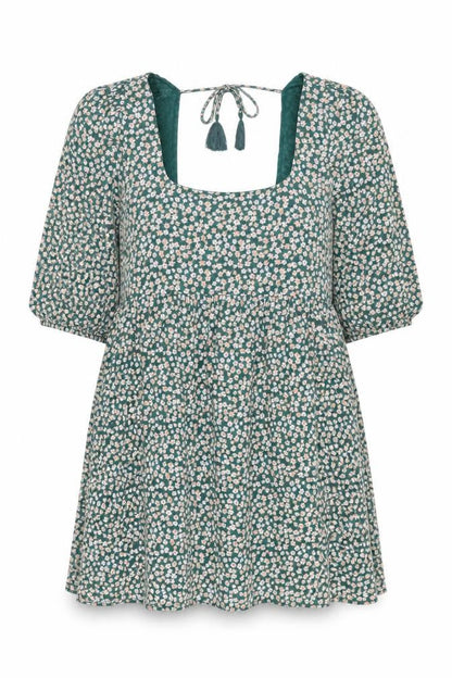 American Eagle Women’s Green Floral Puff Sleeve Tunic Blouse L