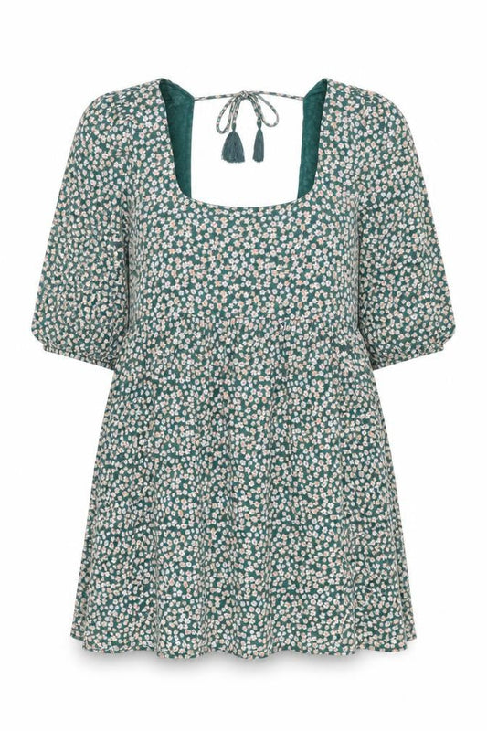 American Eagle Women’s Green Floral Puff Sleeve Tunic Blouse L