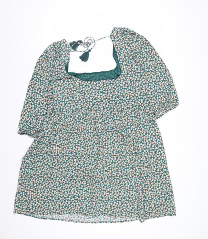 American Eagle Women’s Green Floral Puff Sleeve Tunic Blouse L
