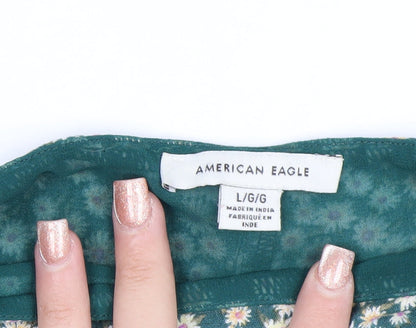 American Eagle Women’s Green Floral Puff Sleeve Tunic Blouse L