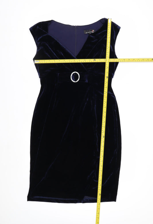 Laura Petites Women’s Blue Velvet Sheath Dress Size 12 Petites