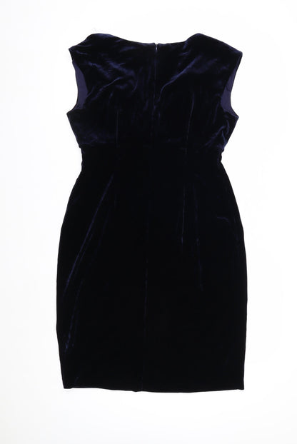 Laura Petites Women’s Blue Velvet Sheath Dress Size 12 Petites