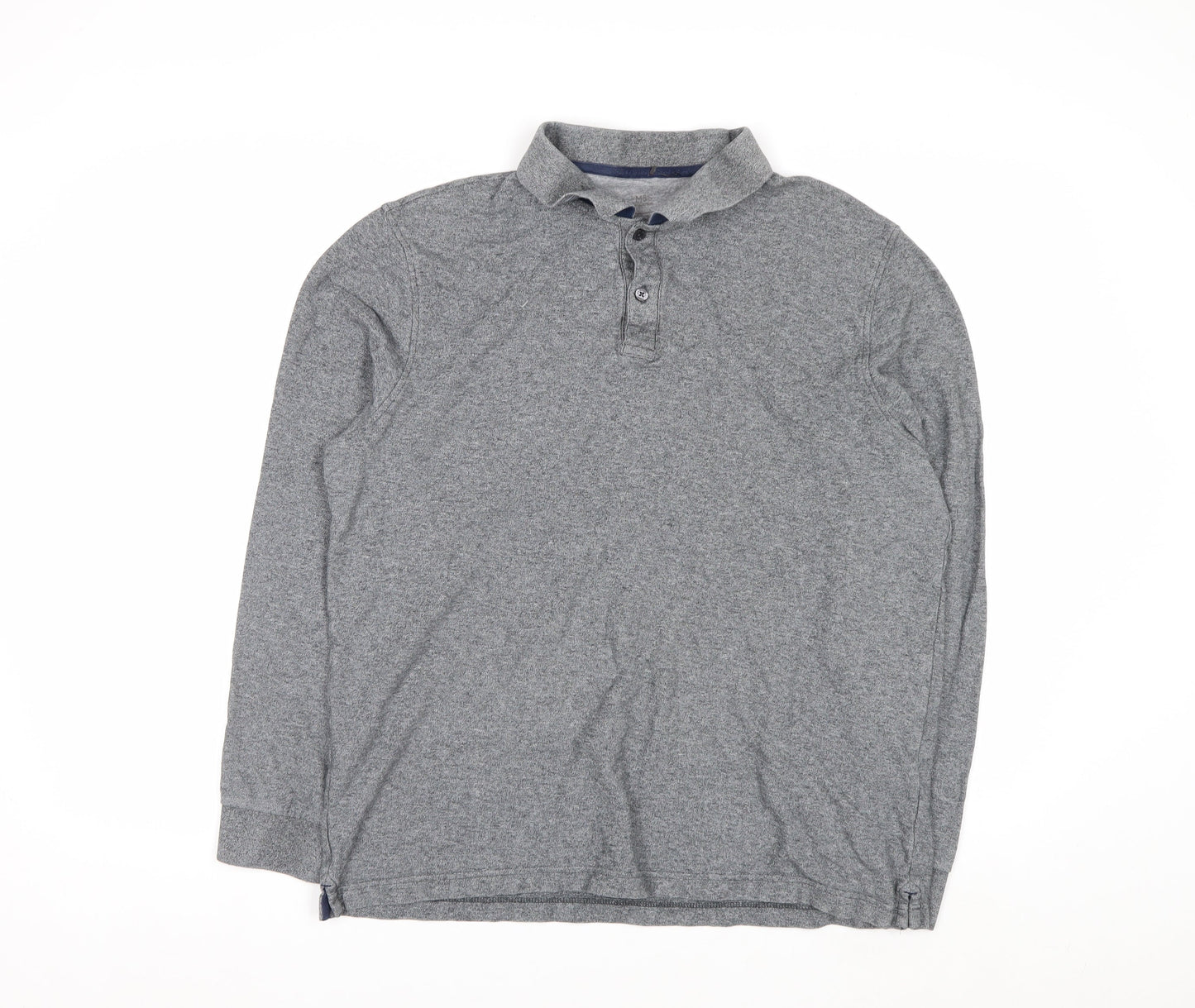 Marks and Spencer Men's Grey Long Sleeve Regular Fit Polo Shirt L