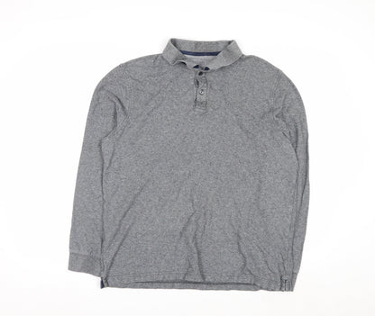 Marks and Spencer Men's Grey Long Sleeve Regular Fit Polo Shirt L