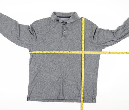 Marks and Spencer Men's Grey Long Sleeve Regular Fit Polo Shirt L