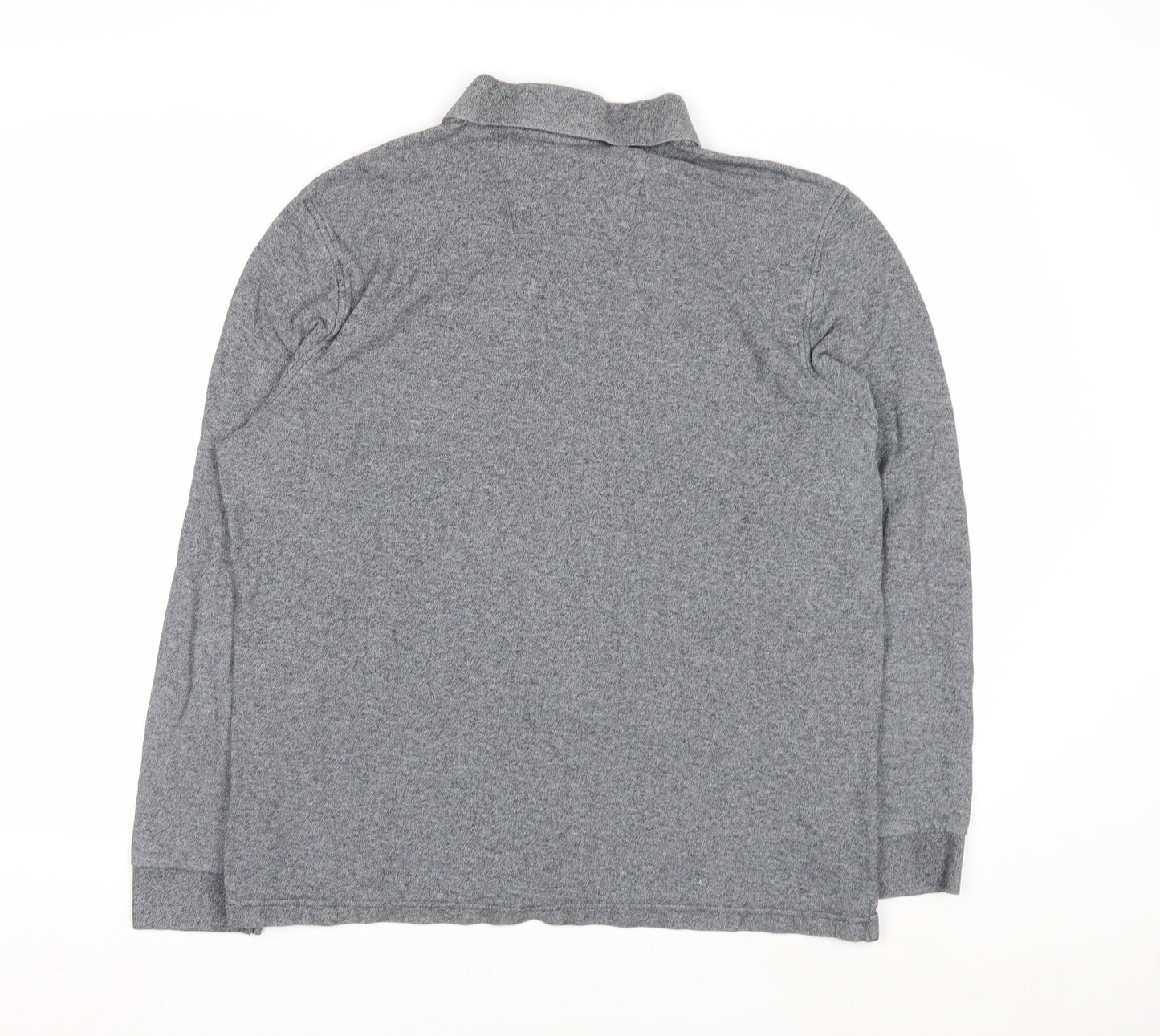 Marks and Spencer Men's Grey Long Sleeve Regular Fit Polo Shirt L