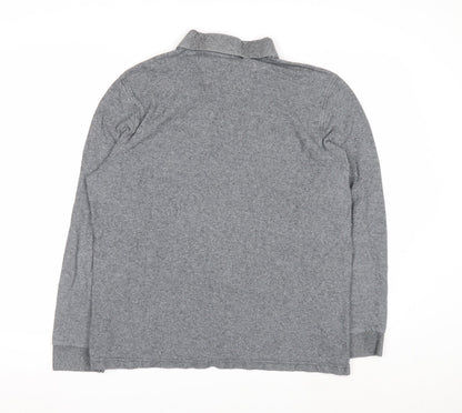 Marks and Spencer Men's Grey Long Sleeve Regular Fit Polo Shirt L