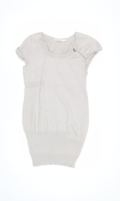 Karen Millen Women's Beige Short Sleeve Scoop Neck Pullover Jumper Size 12
