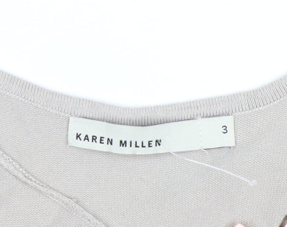 Karen Millen Women's Beige Short Sleeve Scoop Neck Pullover Jumper Size 12