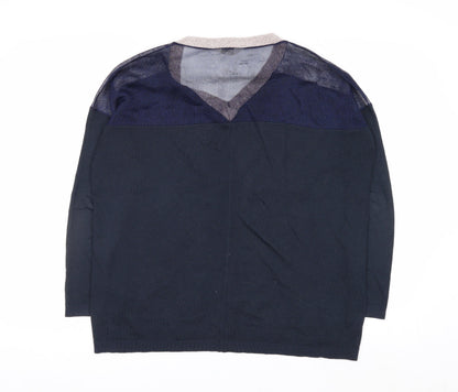 Nine by Savannah Miller Women's Blue V-Neck Long Sleeve Jumper Size 14